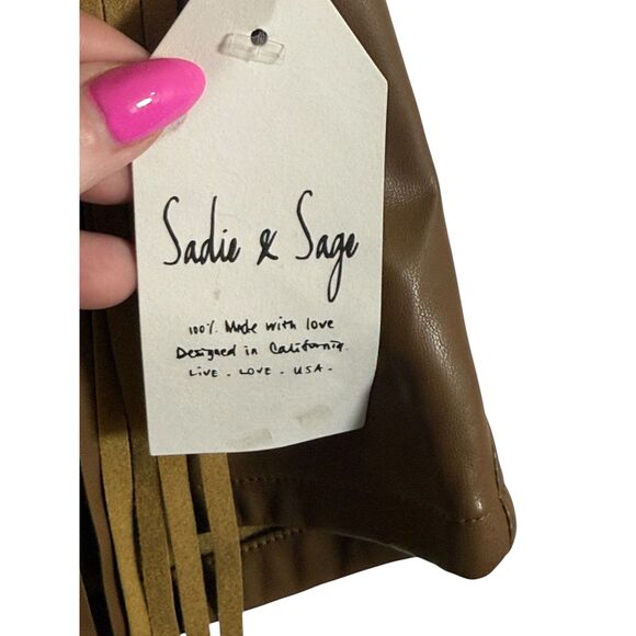 NWT Sadie & Sage Brown Faux Leather Fringe Vest | Western Boho Size Small - Picture 6 of 8